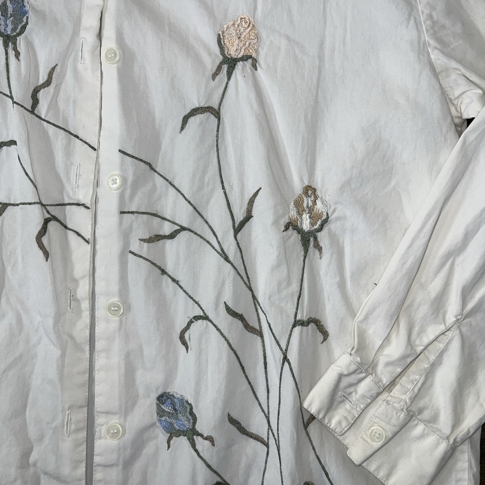 VTG Womens Size L Button Up Long Sleeve Collared Blouse Embroidered Cottagecore - Picture 3 of 6